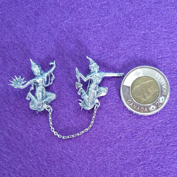 Rare Antique 1920s Siam Sterling Silver Mekkala & Ramasoon Sweater Cloak Pin - Picture 5 of 10